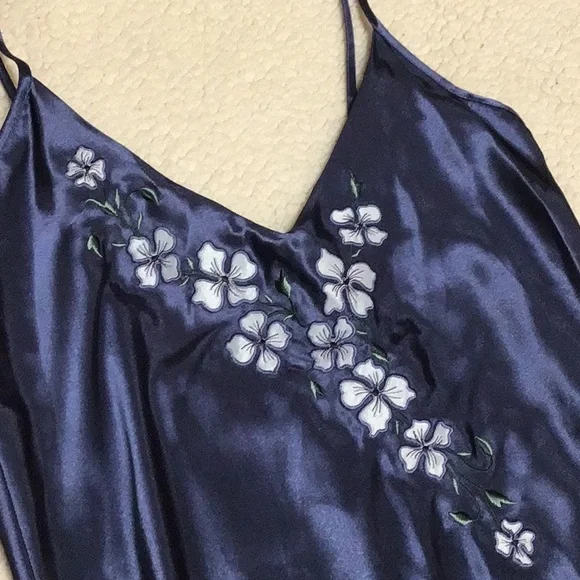 HALSTON BLUE EMBROIDERED MAXI SLIP DRESS M - Picture 5 of 11